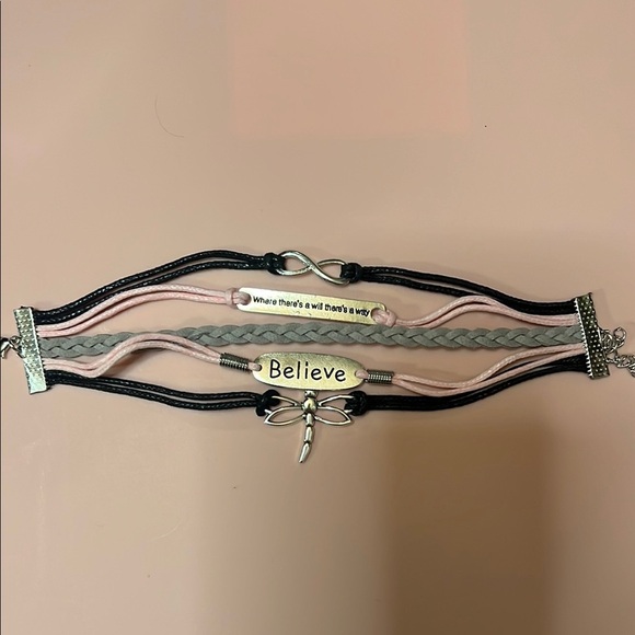 Inspirational Multi-Layer Bracelet Set - Black, Pink, silver - Picture 2 of 2